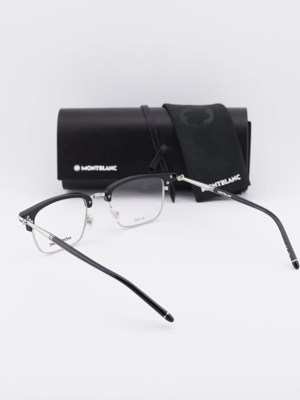 Montblanc MB0243O 001 Square Eyeglasses – Black/Silver 52mm